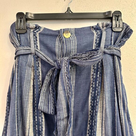 En Creme Women Blue/Beige Paperbag Waist Mini Skirt M - Picture 3 of 6